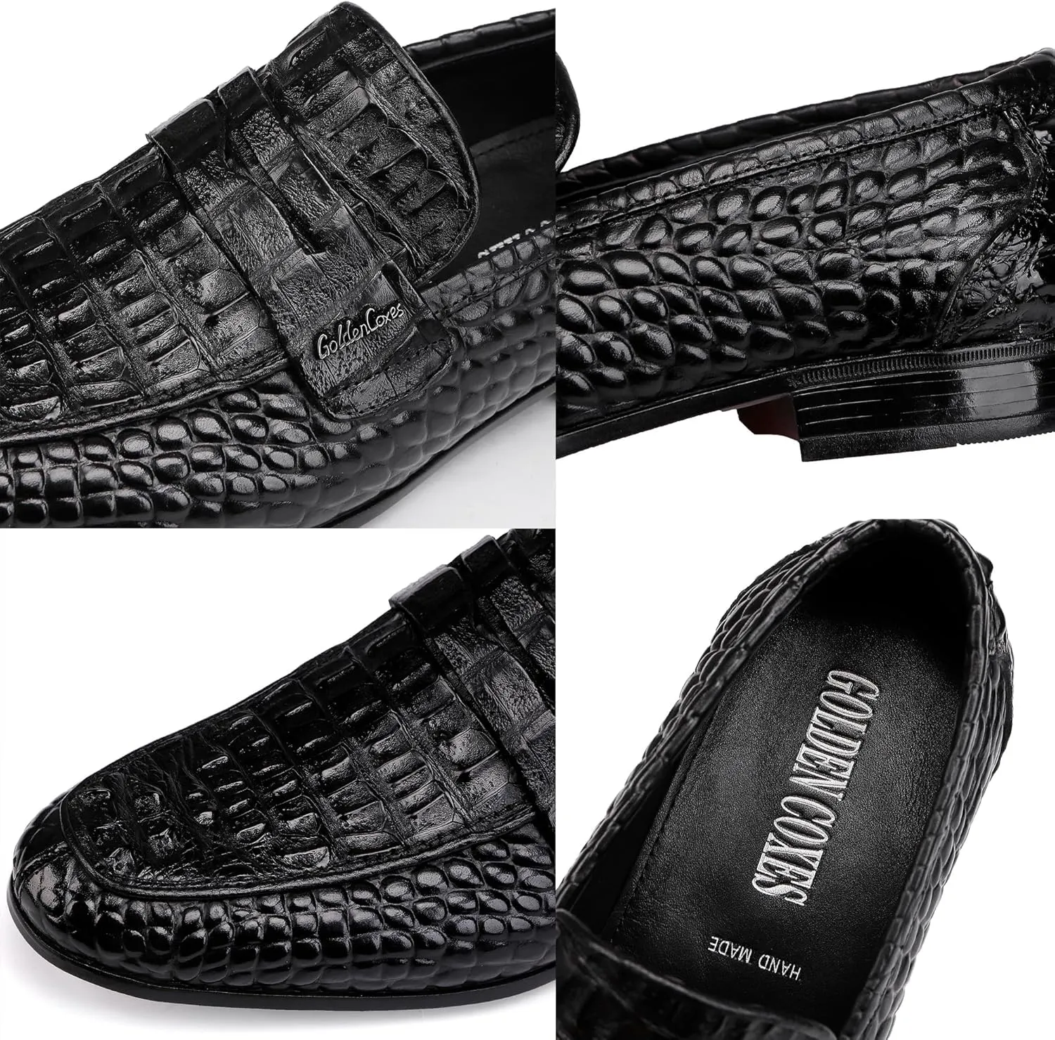 Men's Leather Dress Shoes, Premium Alligators Pattern Slip On Penny Loafer Casual Party Shoes Wedding Loafer for Men
