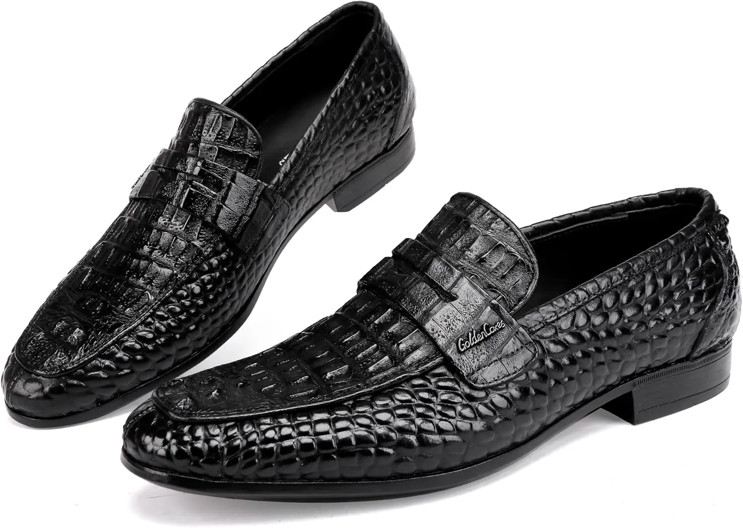 Men's Leather Dress Shoes, Premium Alligators Pattern Slip On Penny Loafer Casual Party Shoes Wedding Loafer for Men