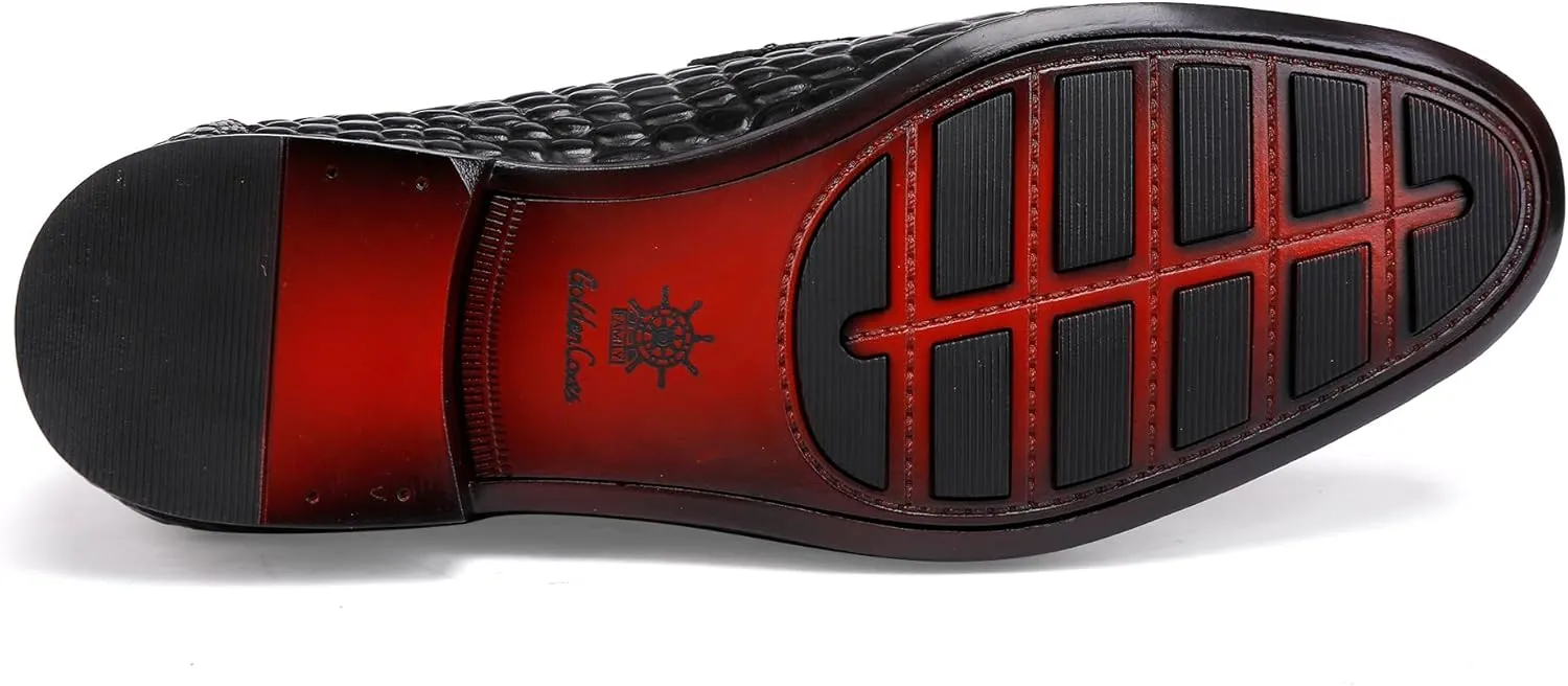 Men's Leather Dress Shoes, Premium Alligators Pattern Slip On Penny Loafer Casual Party Shoes Wedding Loafer for Men