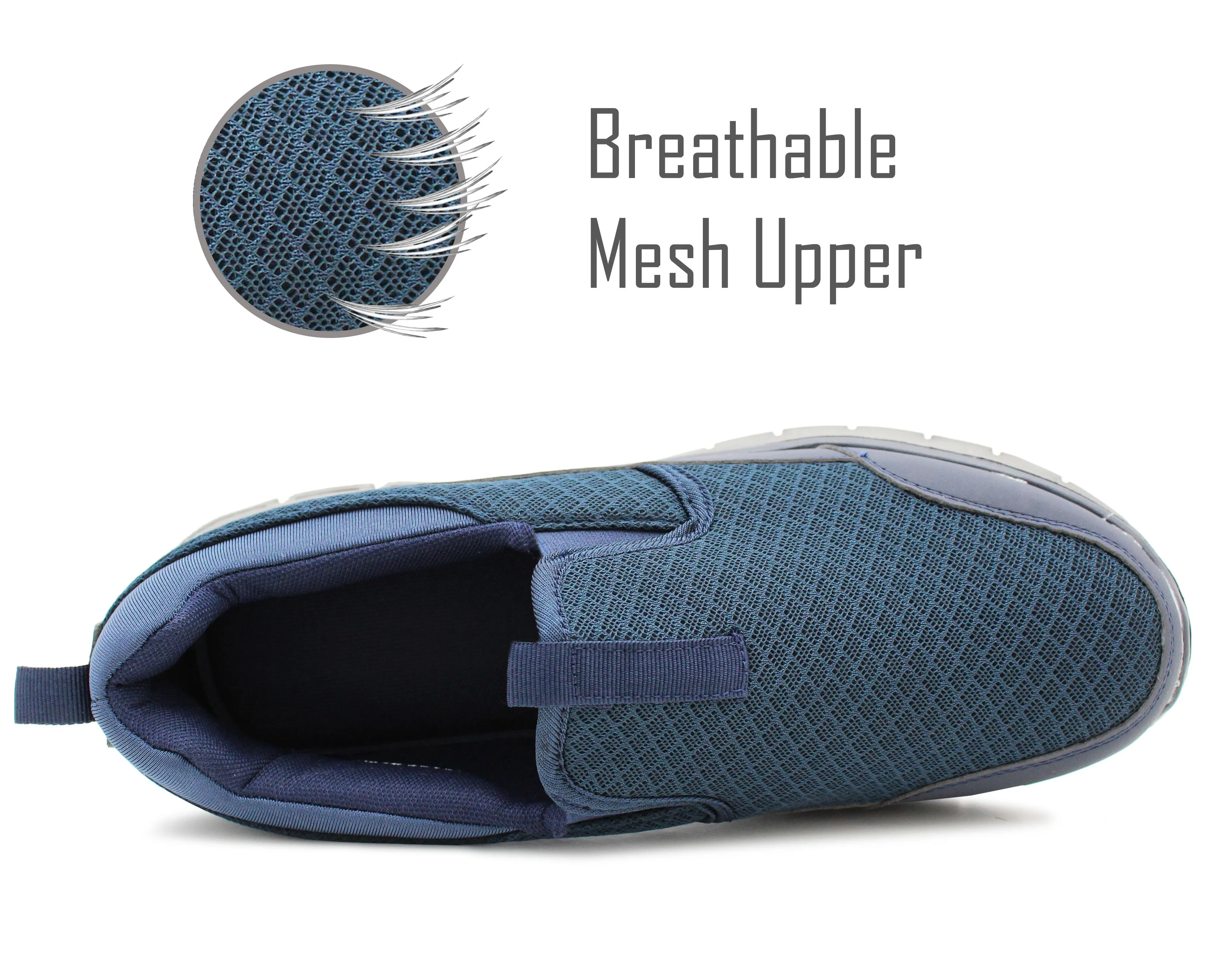 Mens Lightweight Memory Foam Navy Trainers Breathable Mesh Slip On Casual Sneaker Pumps Trainers