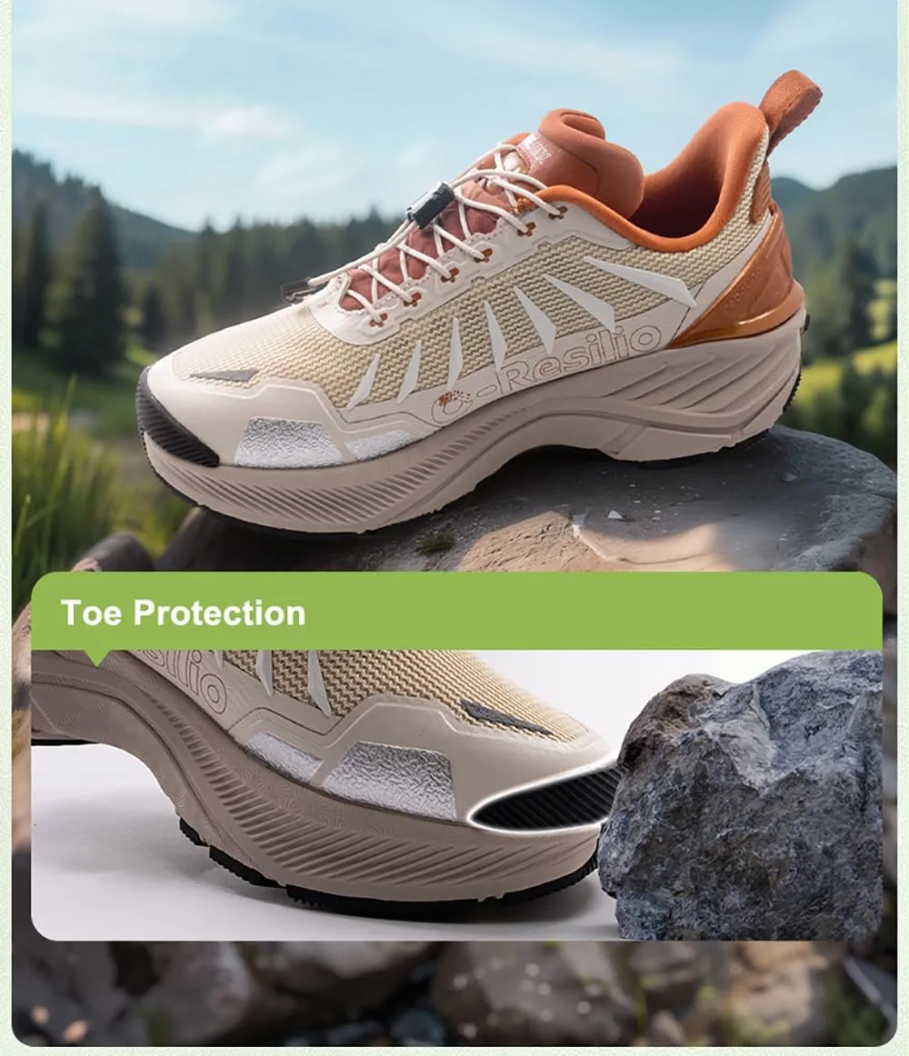 Men's Max Cushioned Quick Laces Hiking Walking Shoes with Arch Support Plantar Fasciitis Pain Relief Breathable Outdoor Trailing Running Sneakers Non Slip Trekking Camping Shoes