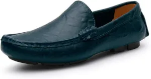 Men's Premium Genuine Leather Casual Slip on Loafers Breathable Driving Shoes Fashion Slipper(Blue,10 M US)