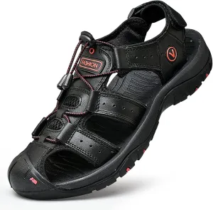 Men's Sport Sandals Outdoor Hiking Sandals Closed Toe Leather Athletic Lightweight Trail Walking Casual Sandals Water Shoes (Color : Black, Size : 9.5)