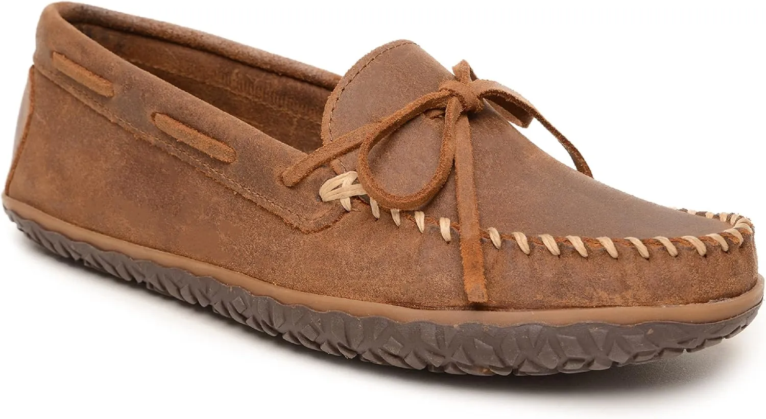 Minnetonka Men's Tread - Suede Moccasin for Men - Water-Resistant Indoor Outdoor Slippers with MinnTREAD Rubber Sole