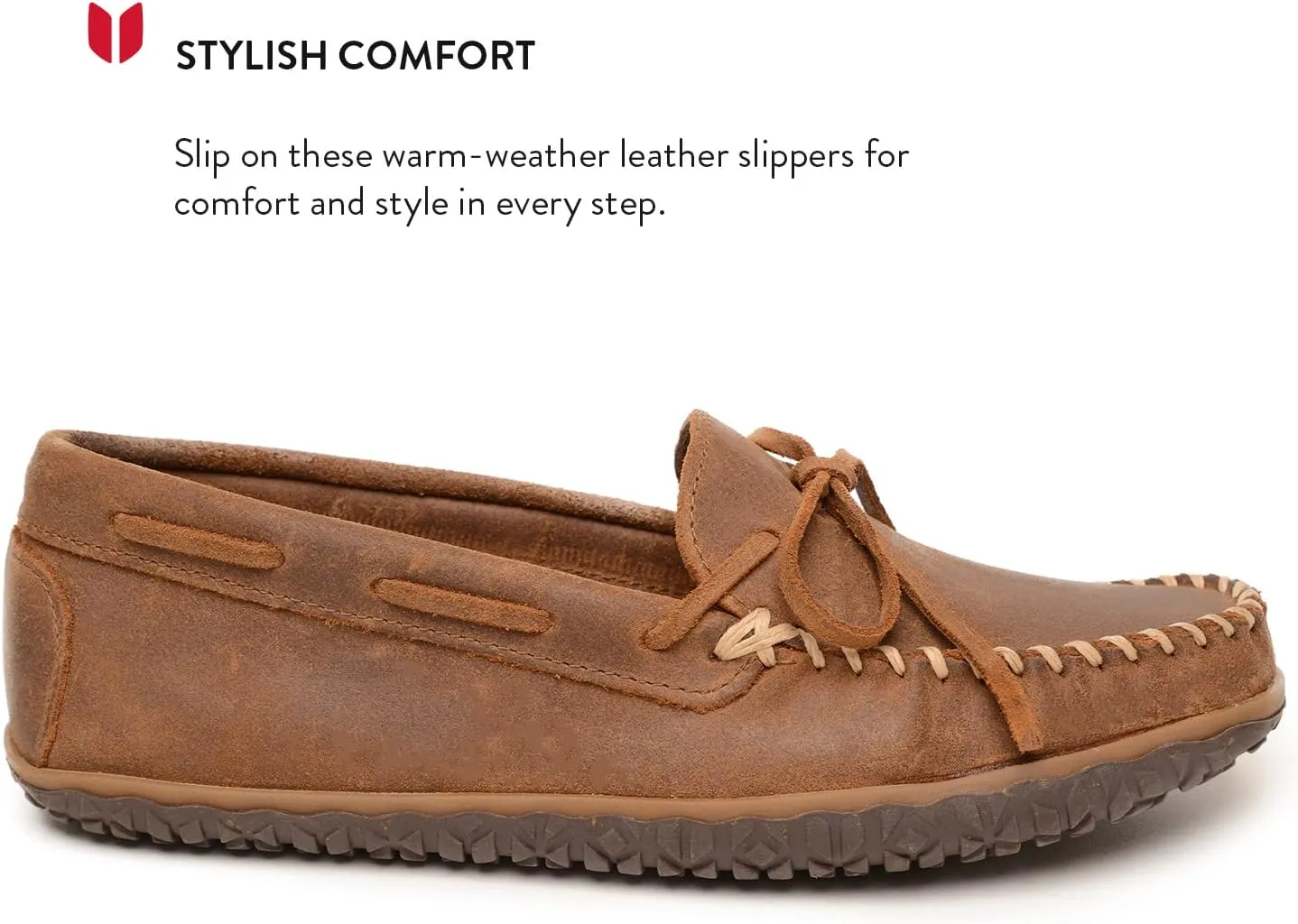 Minnetonka Men's Tread - Suede Moccasin for Men - Water-Resistant Indoor Outdoor Slippers with MinnTREAD Rubber Sole