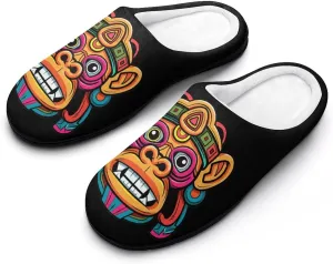 Monkey with Tribal Art Men's Cotton Slipper House Warm Shoes Adult Slip On Soft Memory Foam for Indoor Outdoor