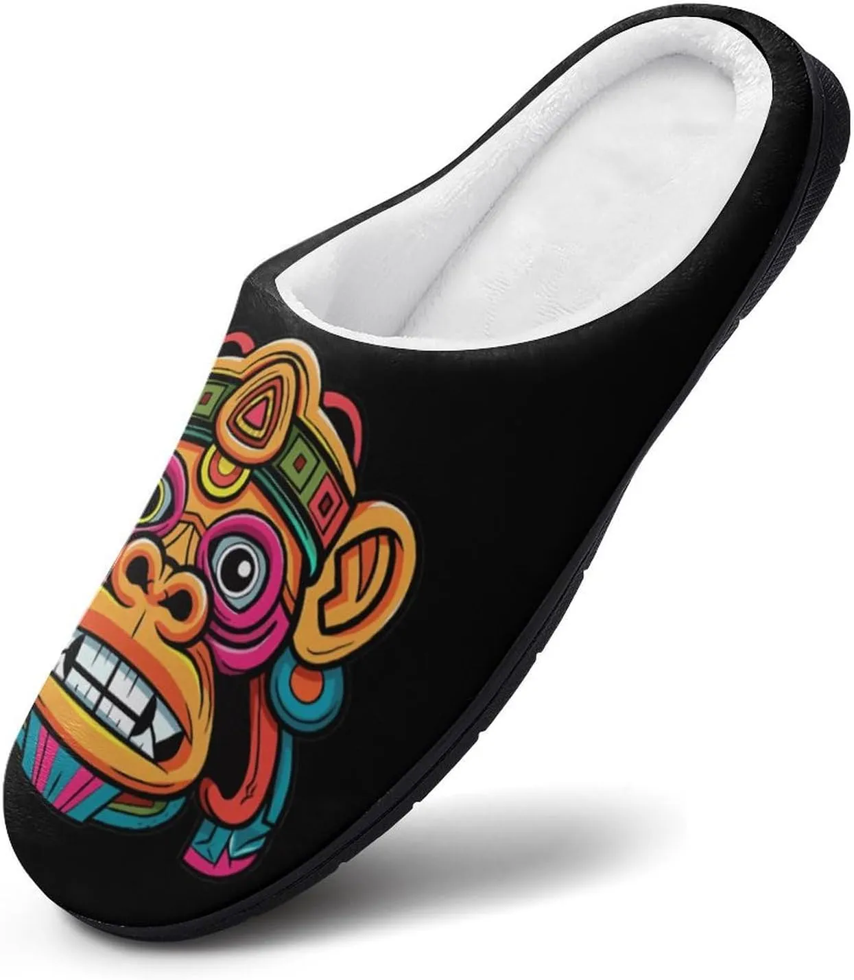 Monkey with Tribal Art Men's Cotton Slipper House Warm Shoes Adult Slip On Soft Memory Foam for Indoor Outdoor