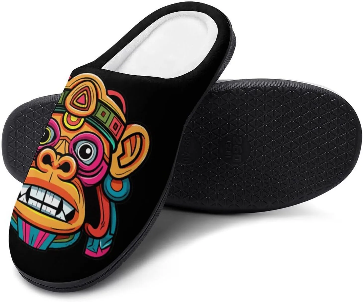 Monkey with Tribal Art Men's Cotton Slipper House Warm Shoes Adult Slip On Soft Memory Foam for Indoor Outdoor