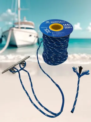 Mooring&Vehicle Towing&Camping&Dock&Marine Line&Docking Boat Rope Dual-Braided (Tetoron Skin Nylon core) w/ 9.8” Eyelet-Loop Blue (Blue/White-dot 144-ft_Big Reel) 1 Reel 15/64”x144' TaiwanRope