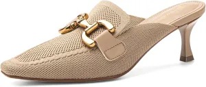 Mousse FIT Women's Knitted Square Toe Mules - Breathable High Heel Slides with Chain Strap Design