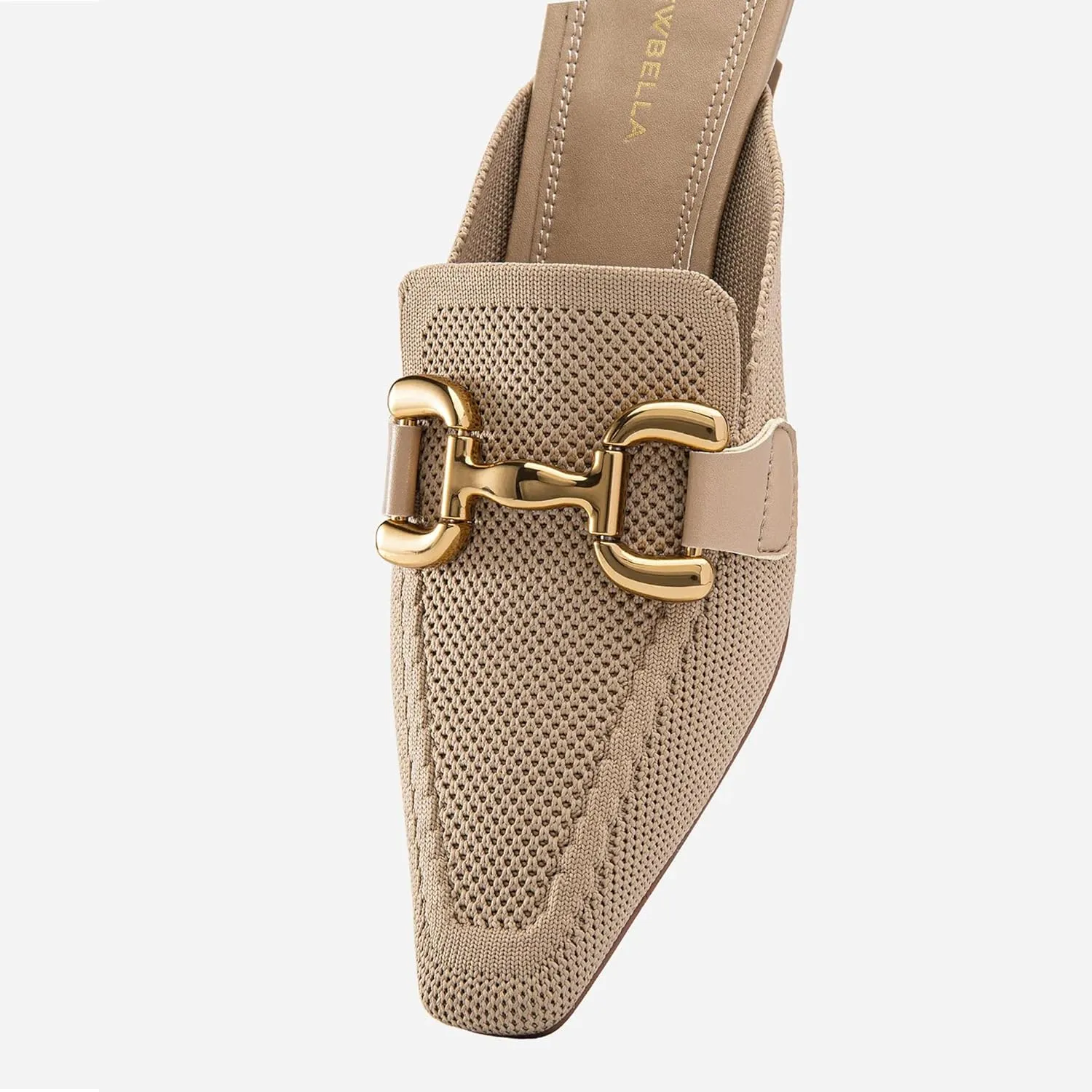 Mousse FIT Women's Knitted Square Toe Mules - Breathable High Heel Slides with Chain Strap Design