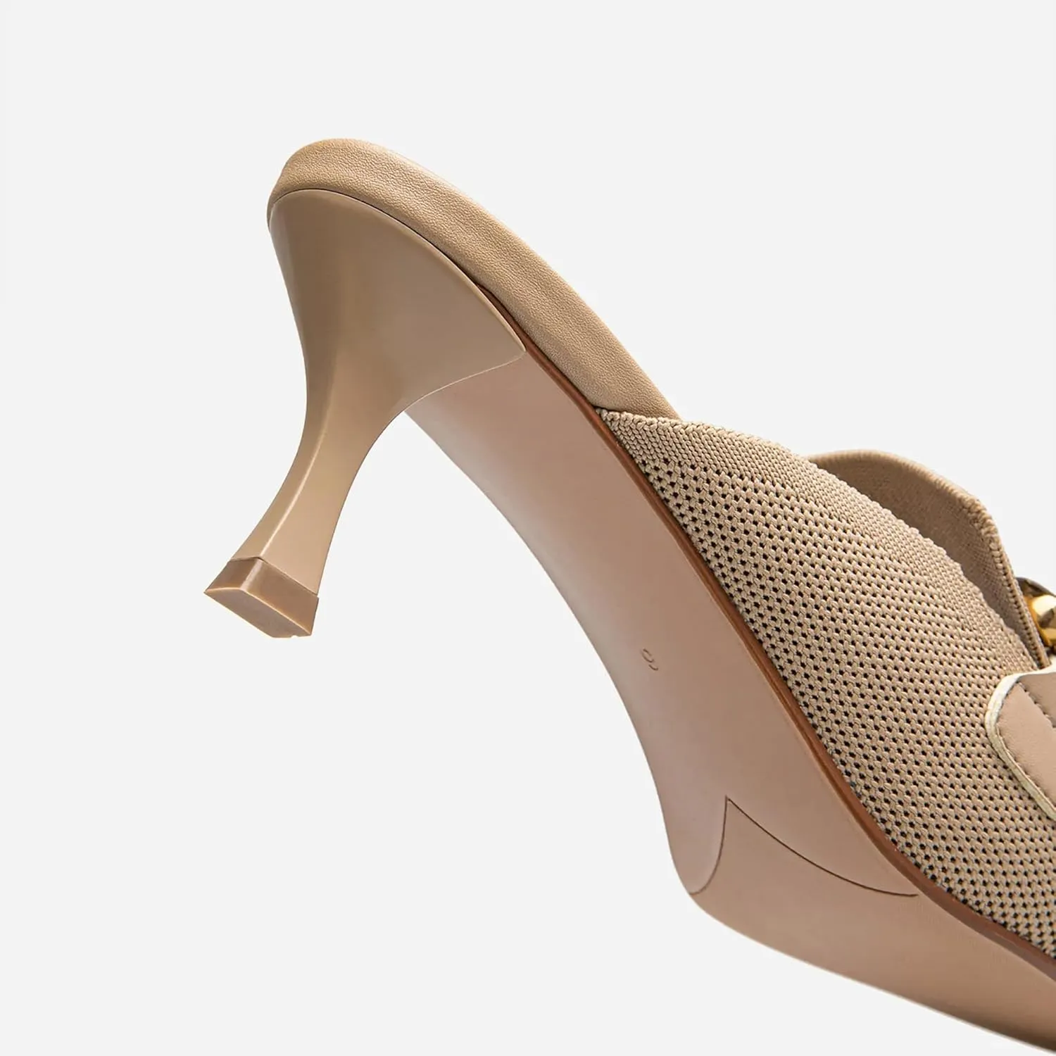 Mousse FIT Women's Knitted Square Toe Mules - Breathable High Heel Slides with Chain Strap Design