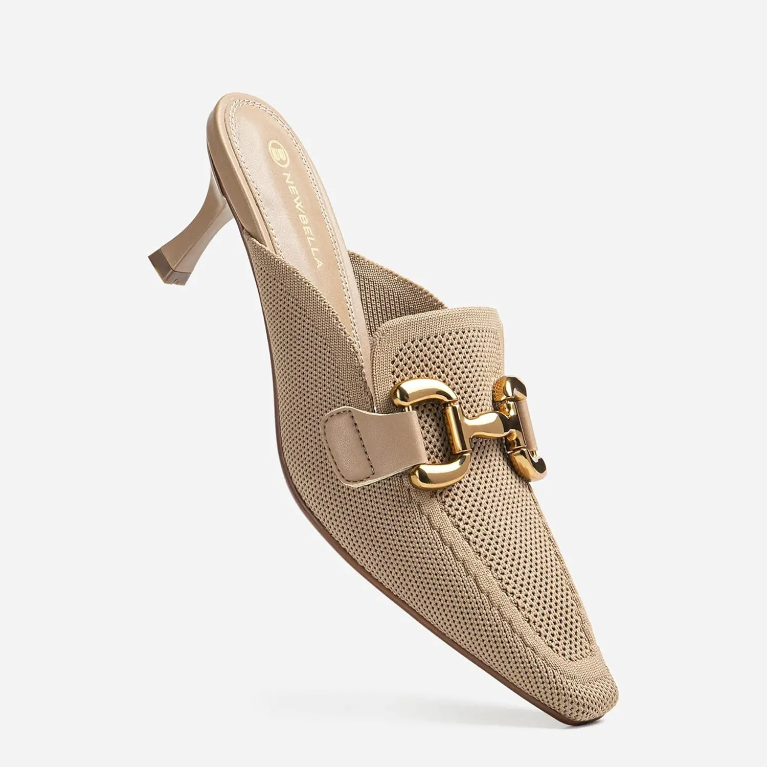Mousse FIT Women's Knitted Square Toe Mules - Breathable High Heel Slides with Chain Strap Design