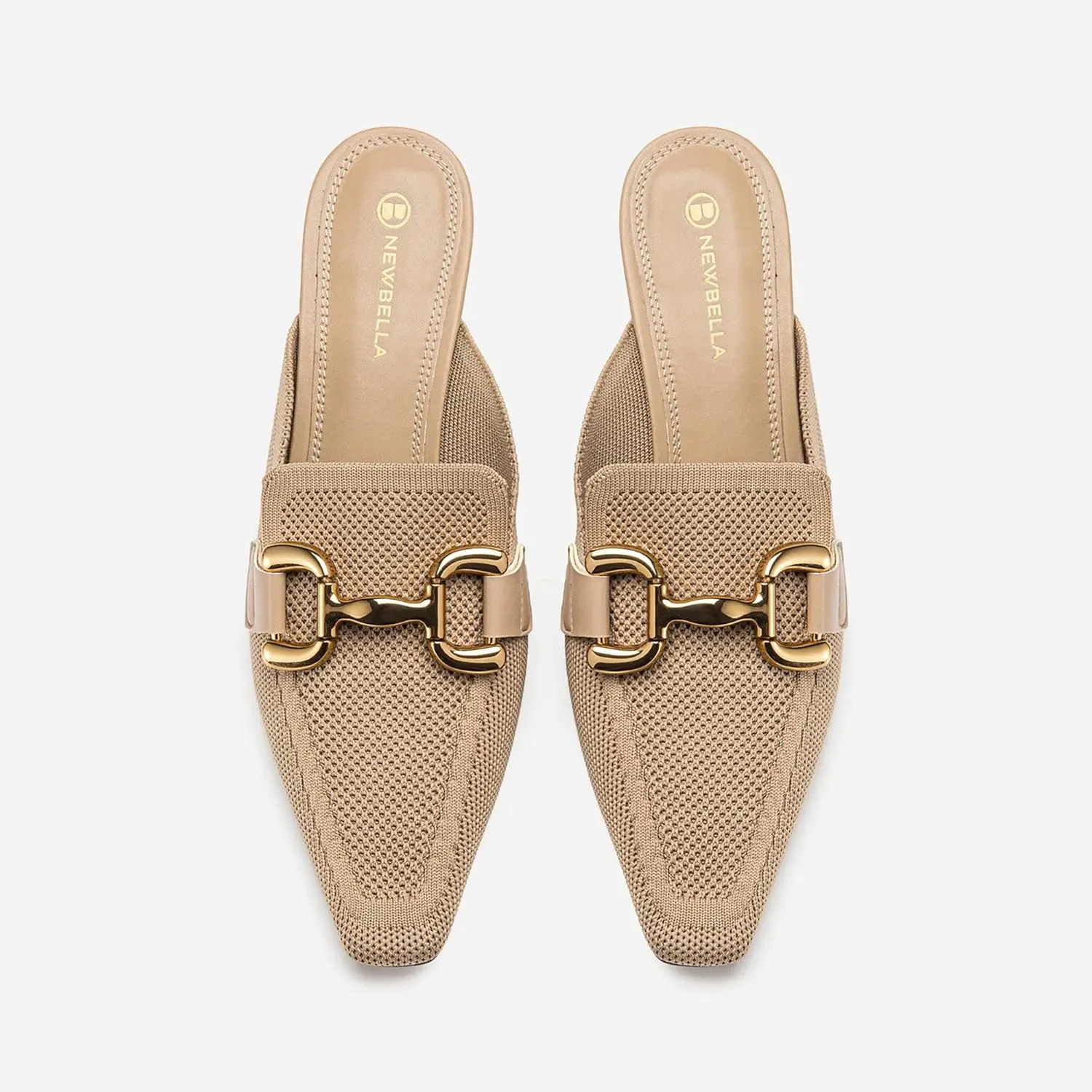Mousse FIT Women's Knitted Square Toe Mules - Breathable High Heel Slides with Chain Strap Design