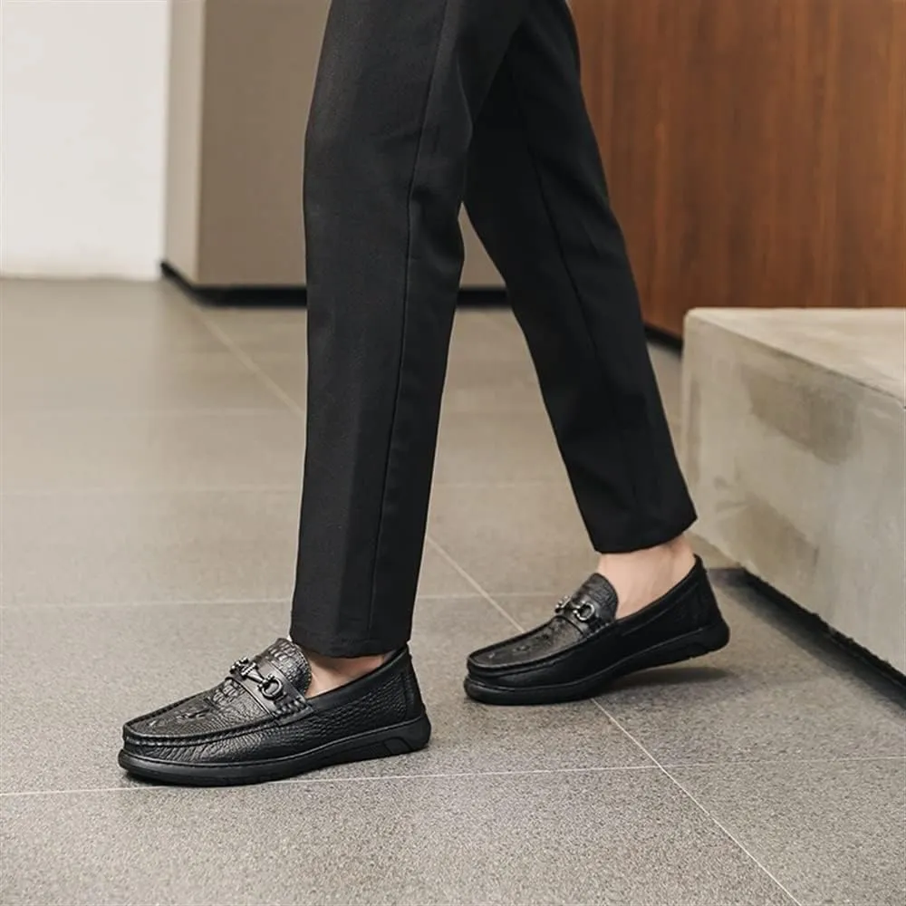 New Men's Loafers Round Toe Moccasins Faux Crocodile Print PU Leather Comfortable Flexible Slip Resistant Walking Party Slip-ons