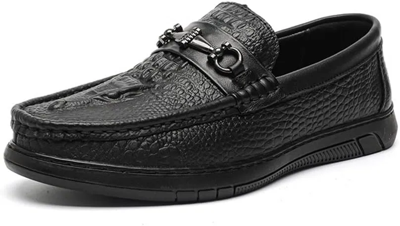 New Men's Loafers Round Toe Moccasins Faux Crocodile Print PU Leather Comfortable Flexible Slip Resistant Walking Party Slip-ons