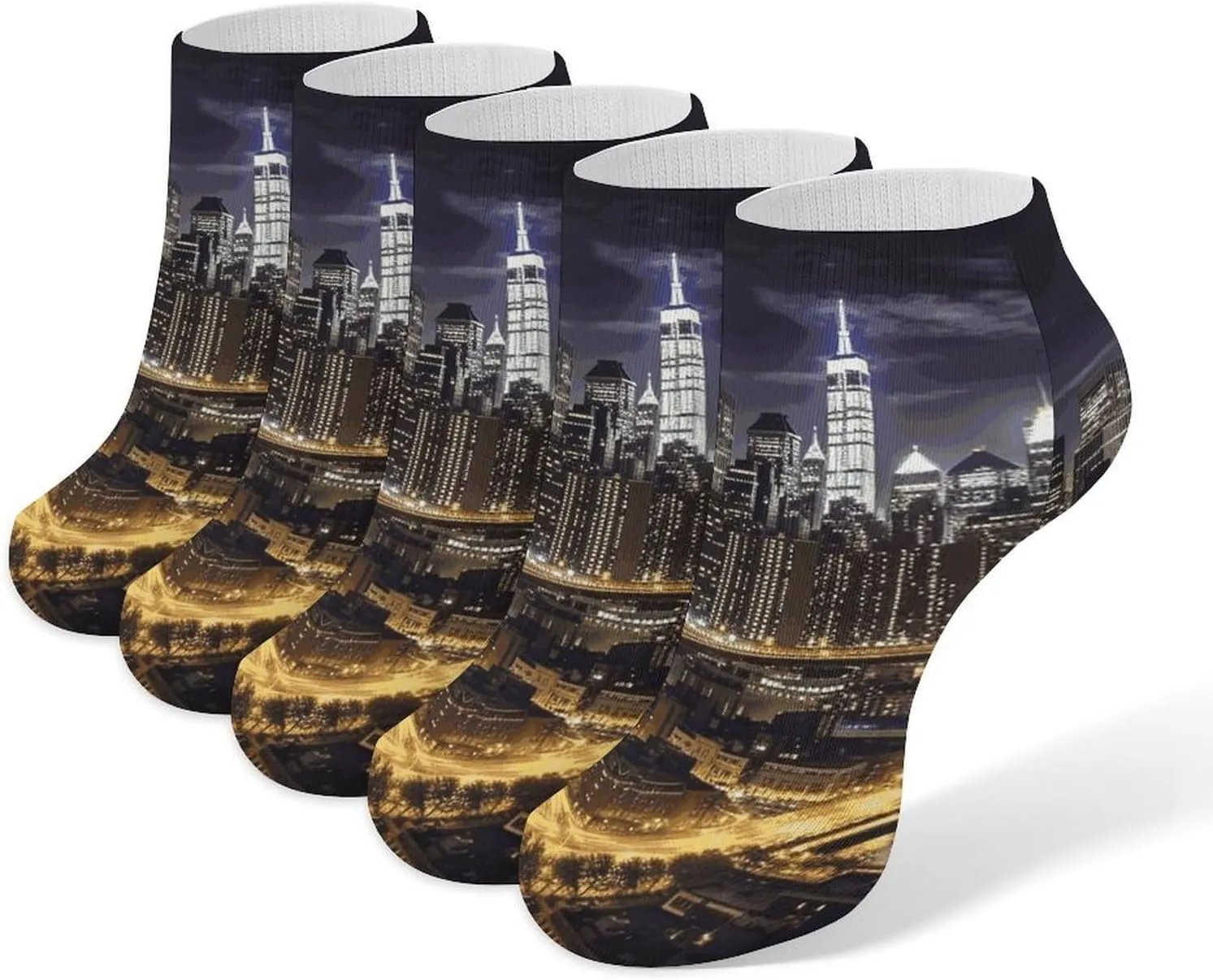 New York Night Ankle Socks for Men & Women, 5 Pairs Breathable Soft Low Cut Socks, Stretch Sweat Wicking Sox
