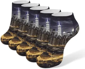 New York Night Ankle Socks for Men & Women, 5 Pairs Breathable Soft Low Cut Socks, Stretch Sweat Wicking Sox