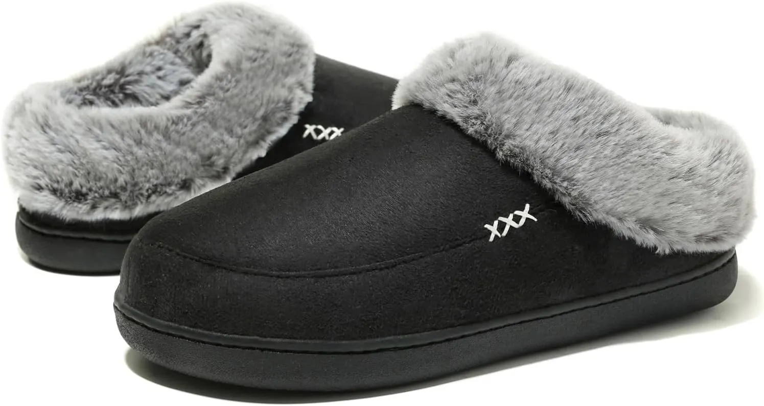 NewDenBer Women's Cozy Memory Foam Slippers Suede Plush Faux Fur Lined Slip on Indoor Outdoor House Shoes