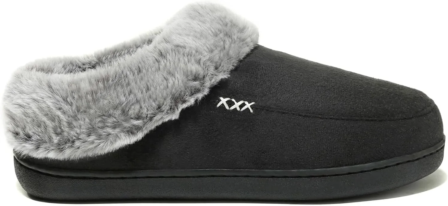 NewDenBer Women's Cozy Memory Foam Slippers Suede Plush Faux Fur Lined Slip on Indoor Outdoor House Shoes