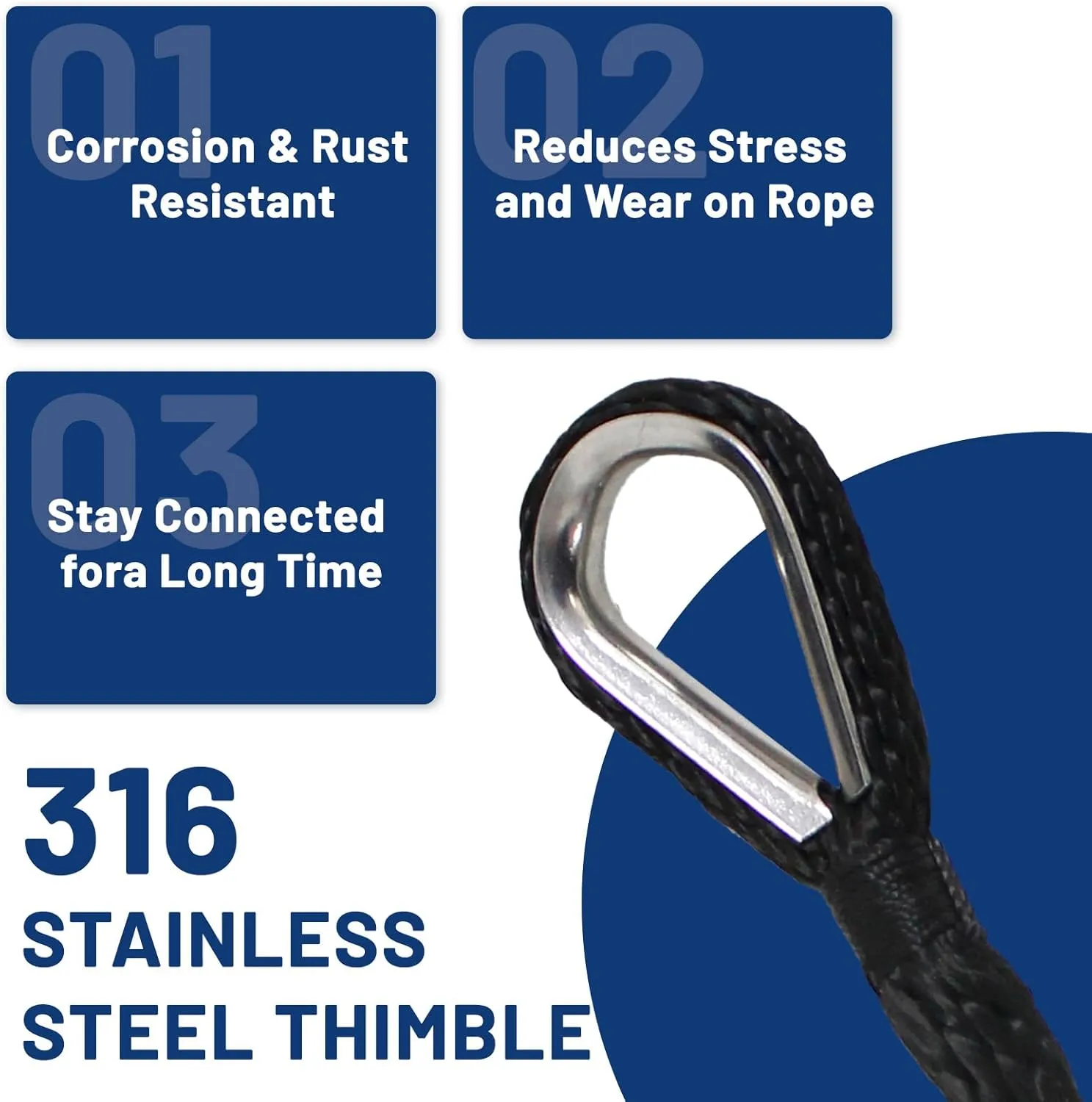 NEWSEED Anchor Rope 3/8" x 100FT Solid Braid Boat Anchor Line – 4035 lbs Break Strength, Marine Grade Rope with 316 Stainless Thimble – Heavy Duty Docking Line for Boats, Kayaks, Fishing, Black