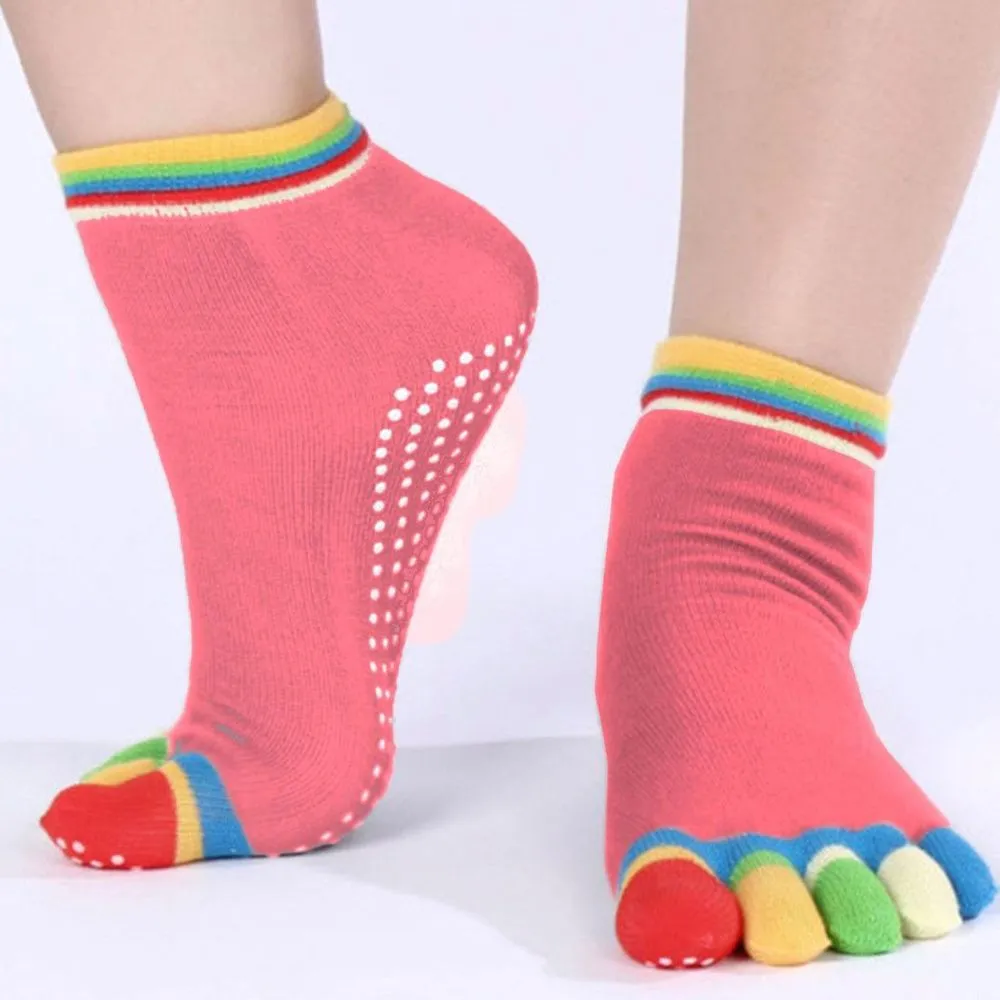 Non Slip Skid Pilates Yoga Socks Anti-Slip Full Toe with Grips Cotton[Pink]