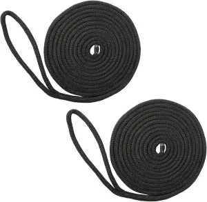 NovelBee 2 Pack of 3/4“x30’ Double Braid Nylon Dockline,Mooring Rope Dock Line with Spliced Soft Eye (Black)
