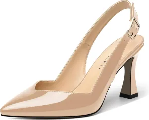 NUMALEO Womens Bridal Ankle Strap Pointed Toe Patent Buckle Fashion Spool High Heel Pumps Shoes 3.3 Inch