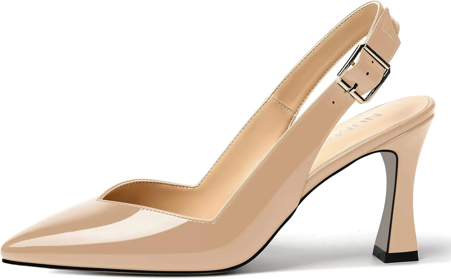 NUMALEO Womens Bridal Ankle Strap Pointed Toe Patent Buckle Fashion Spool High Heel Pumps Shoes 3.3 Inch