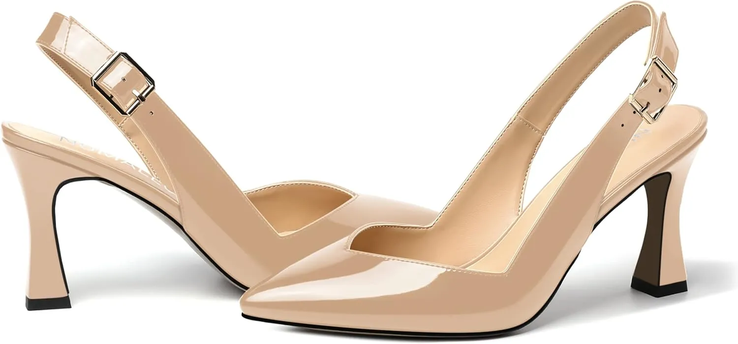 NUMALEO Womens Bridal Ankle Strap Pointed Toe Patent Buckle Fashion Spool High Heel Pumps Shoes 3.3 Inch