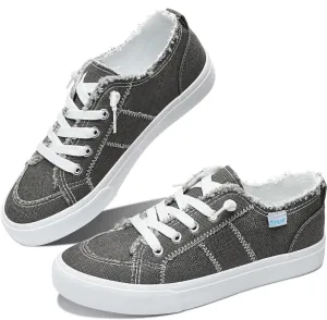 Obtaom Women's Play Fashion Sneaker White Color Washed and Leopard Canvas Slip on Shoes