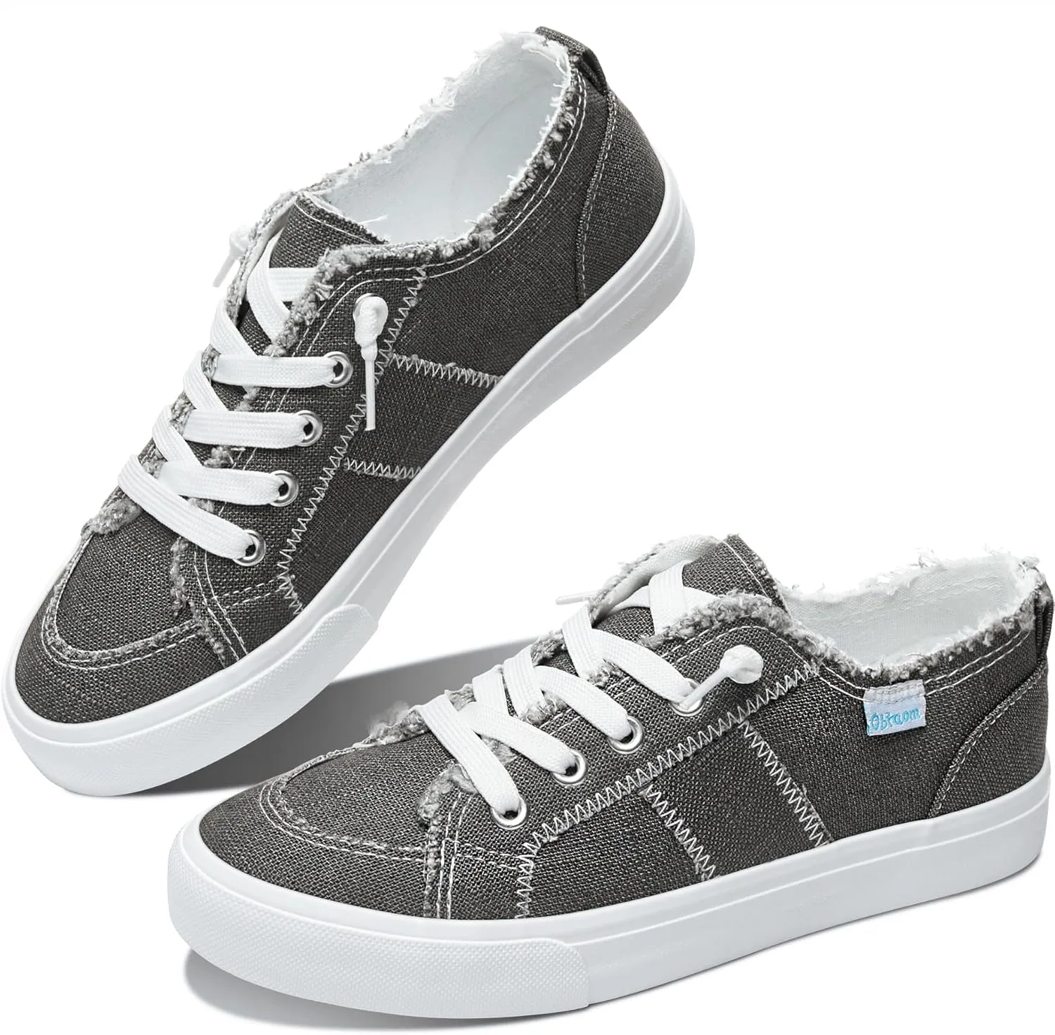 Obtaom Women's Play Fashion Sneaker White Color Washed and Leopard Canvas Slip on Shoes