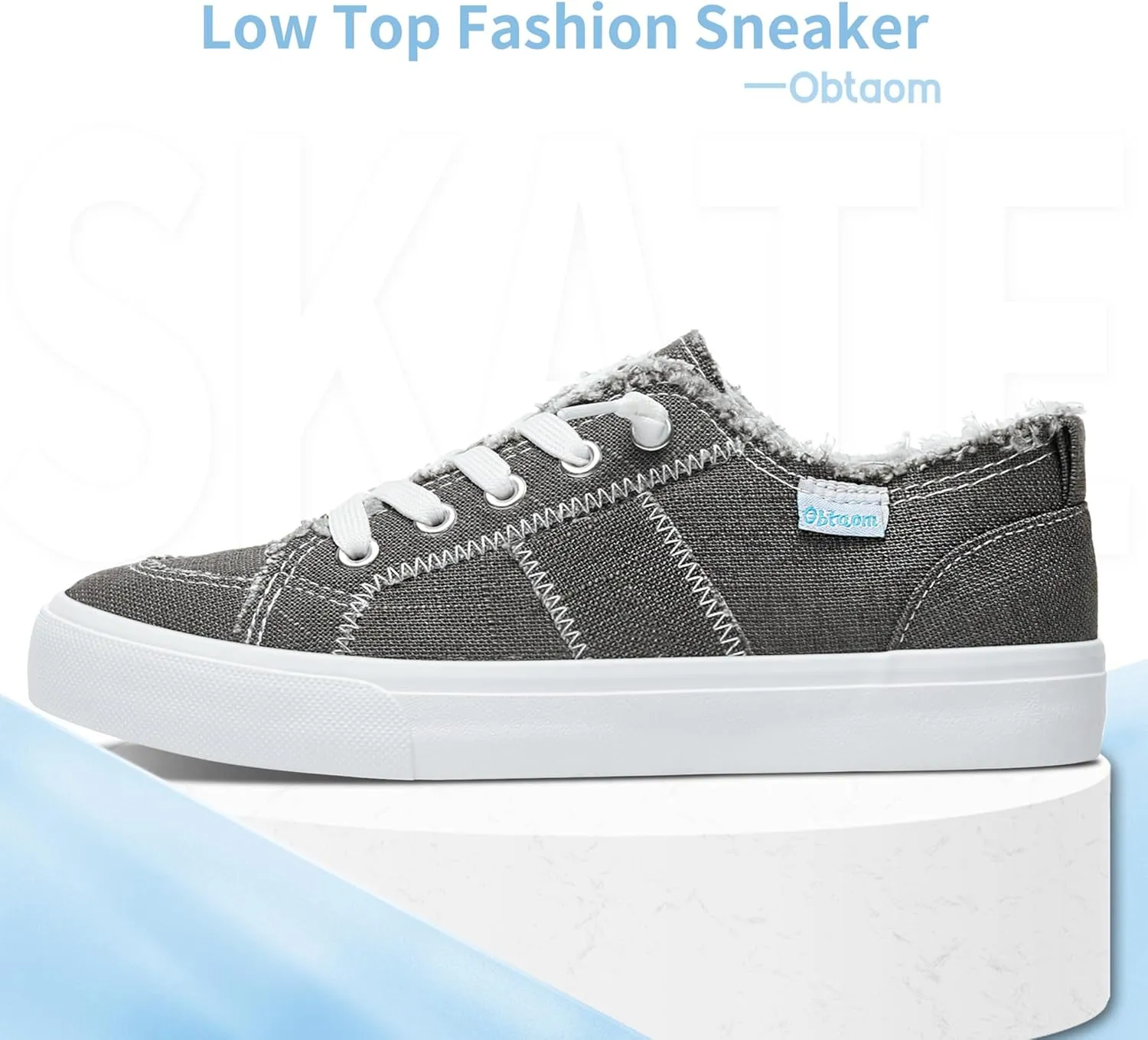 Obtaom Women's Play Fashion Sneaker White Color Washed and Leopard Canvas Slip on Shoes