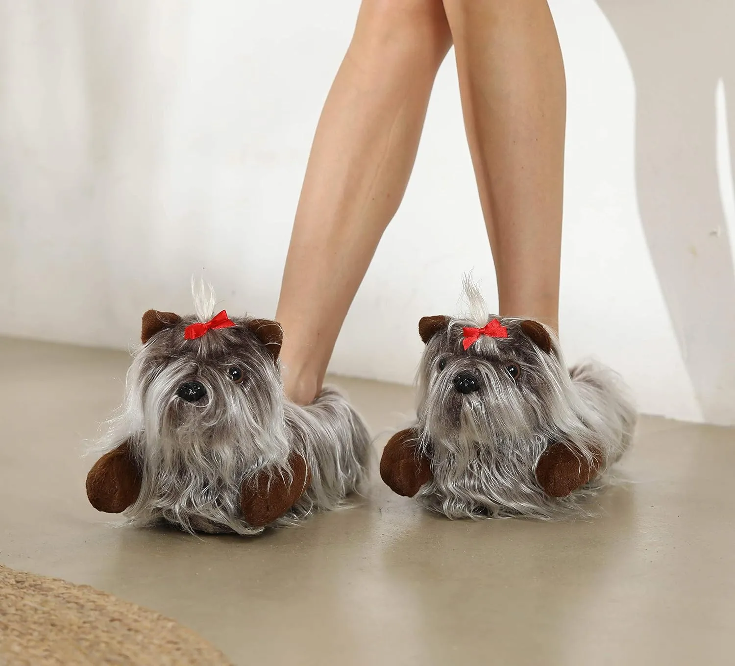 Onmygogo Fuzzy Winter Animal Dog House Slippers for Men and Women