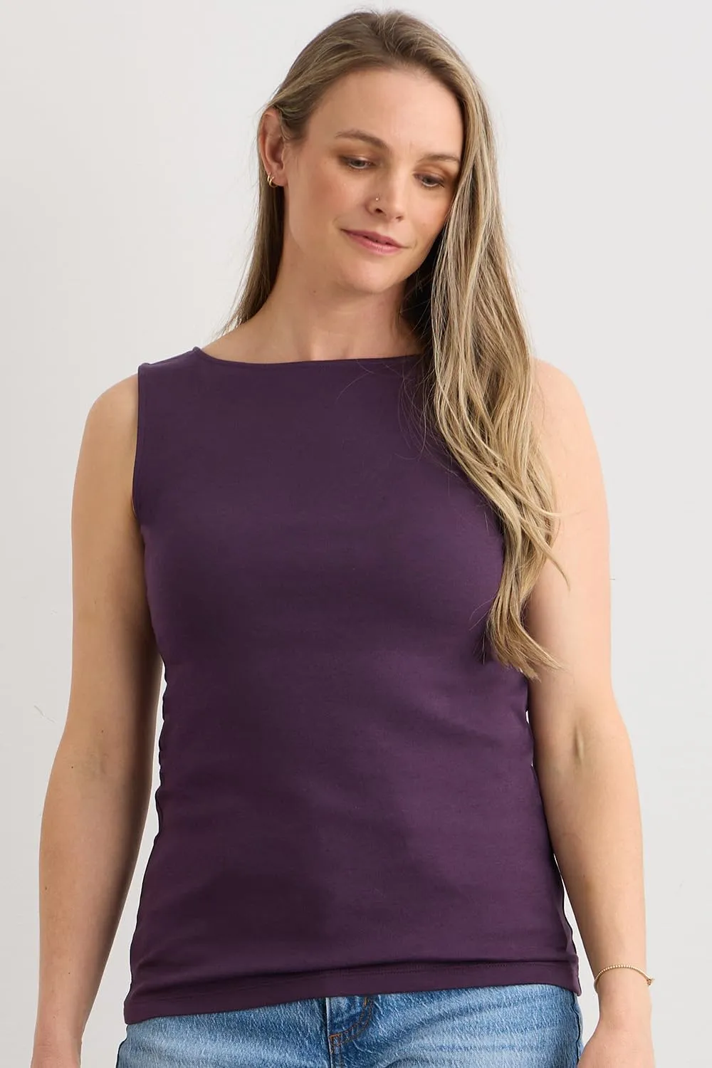 Organic All-Cotton Luxe Sleeveless Boat Neck Tee