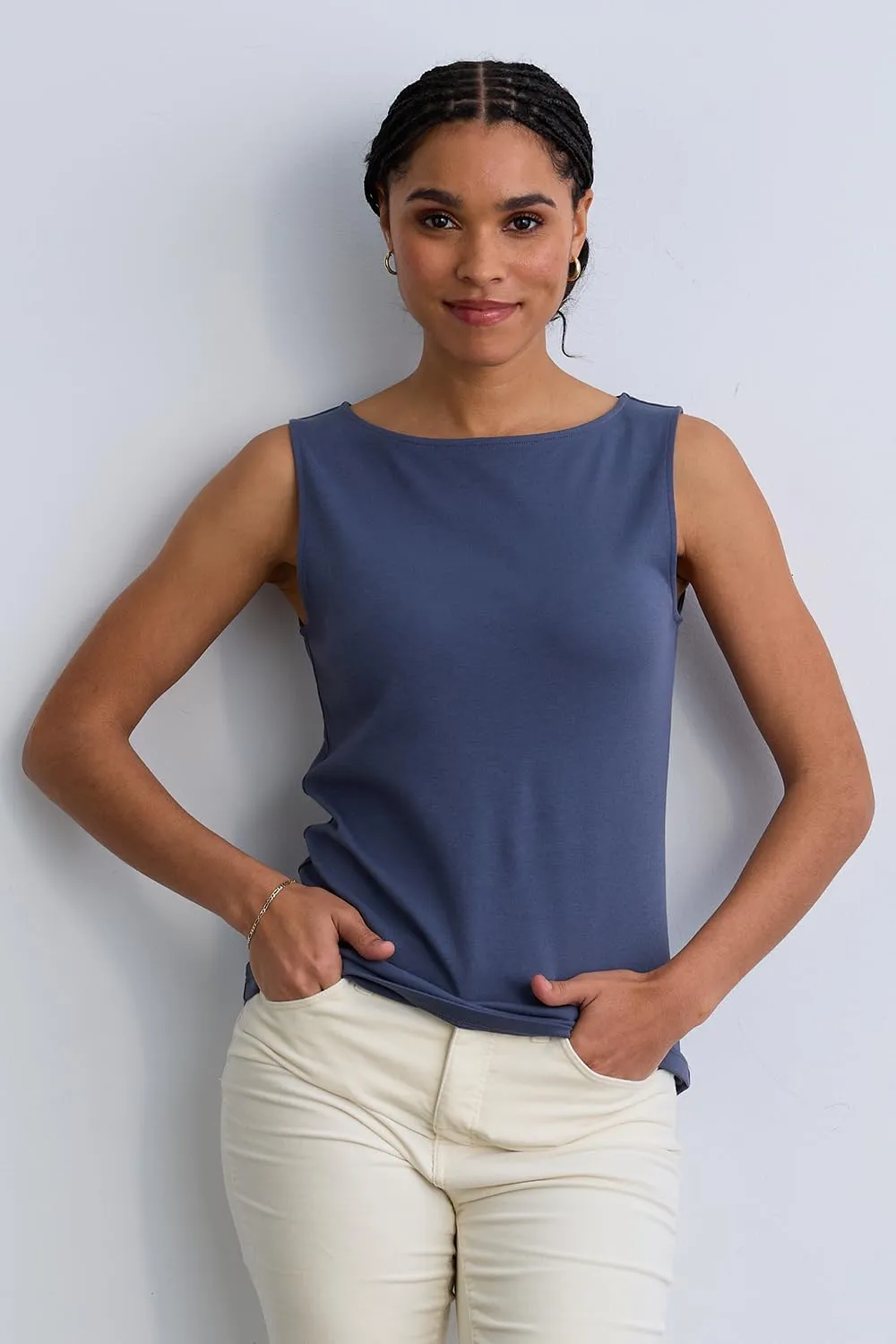 Organic All-Cotton Luxe Sleeveless Boat Neck Tee