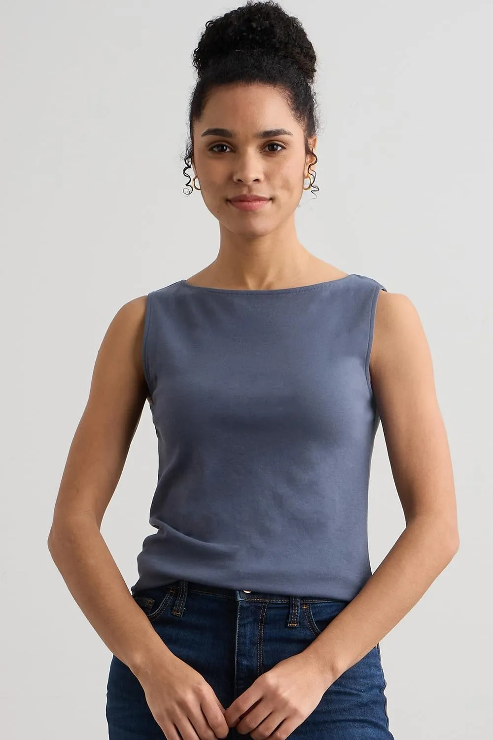 Organic All-Cotton Luxe Sleeveless Boat Neck Tee