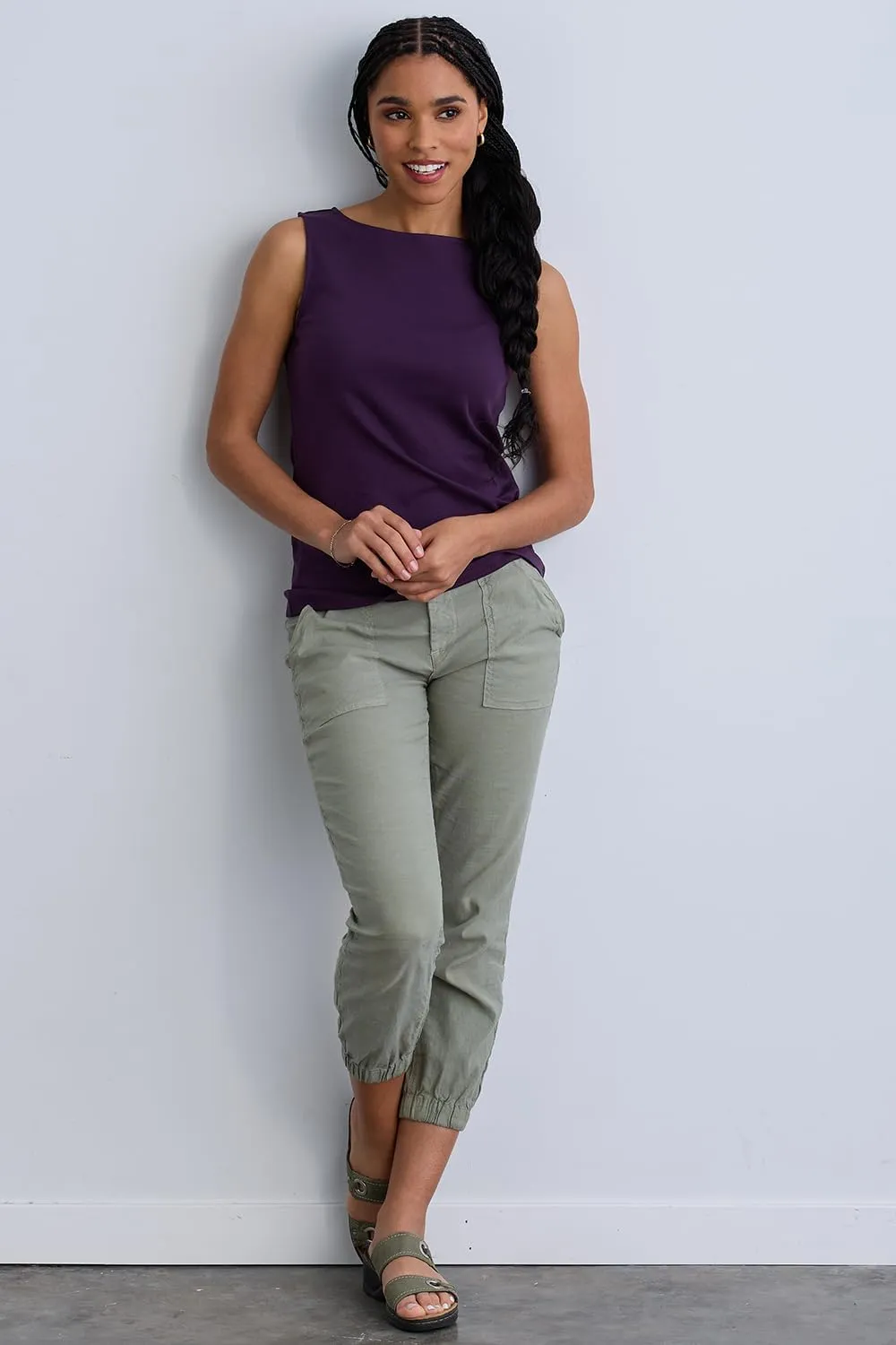 Organic All-Cotton Luxe Sleeveless Boat Neck Tee