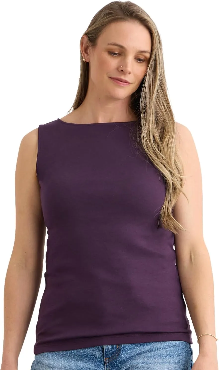 Organic All-Cotton Luxe Sleeveless Boat Neck Tee