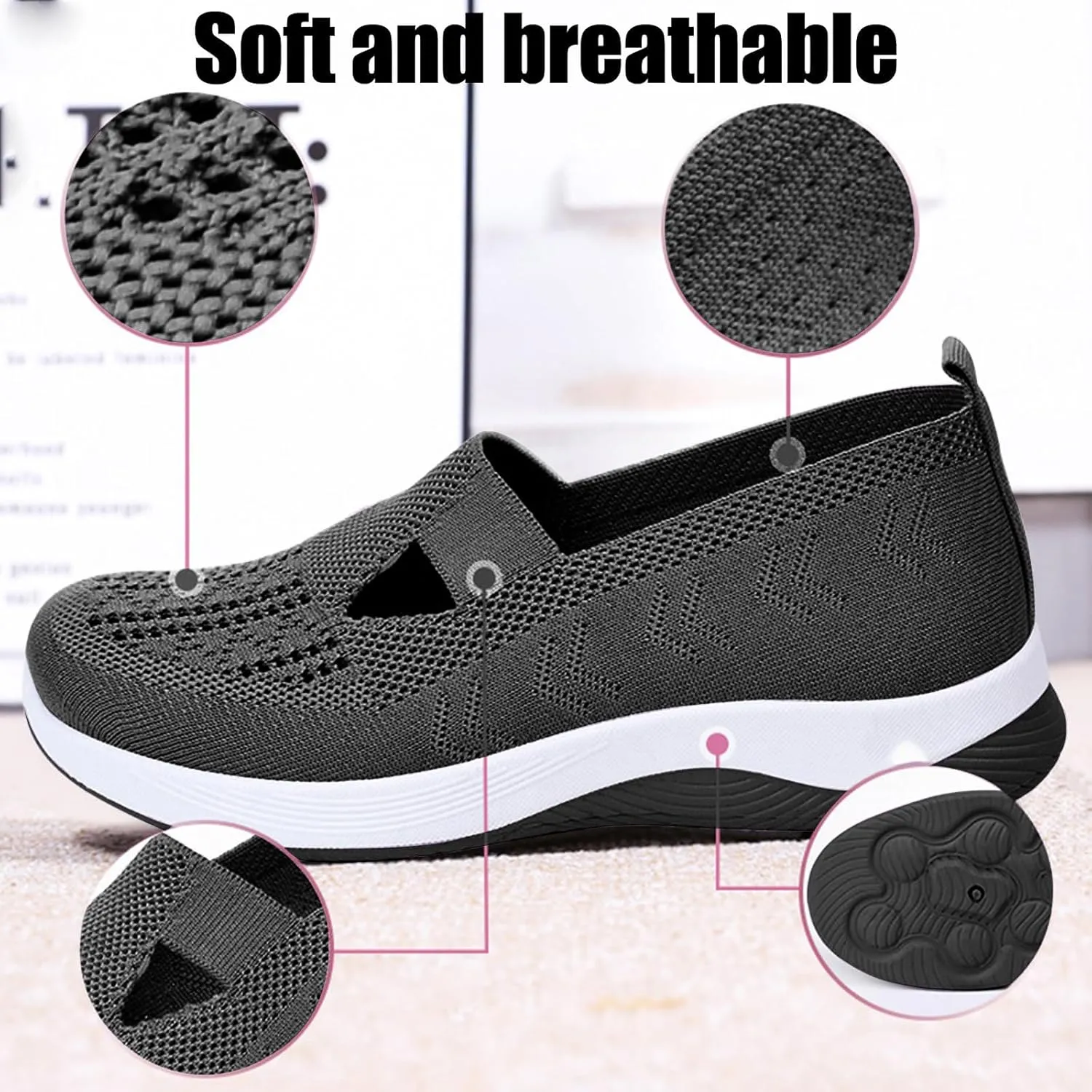 Orthopedic Shoes for Women，Breathable Comfort Wear Orthowear Walking Shoes，Cushionaire Wide Width Sneakers Diabetic Arch Support Sneakers Soft Slip On Shoe Comfortable