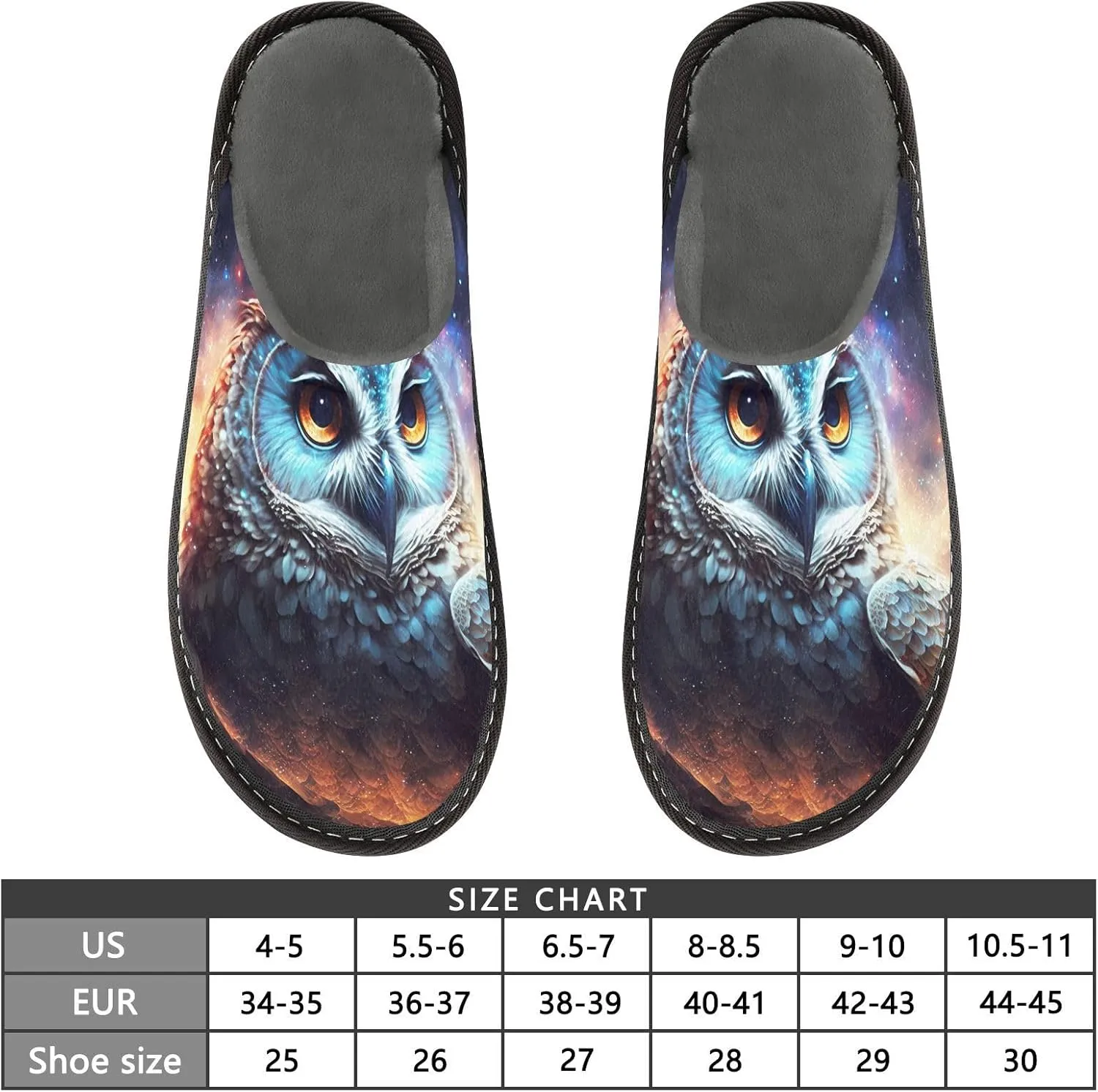 Owl in Cosmic House Slippers for Women Men, Warm Slipper Rubber Sole Memory Foam Indoor Outdoor 4-5