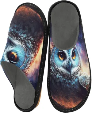 Owl in Cosmic House Slippers for Women Men, Warm Slipper Rubber Sole Memory Foam Indoor Outdoor 4-5