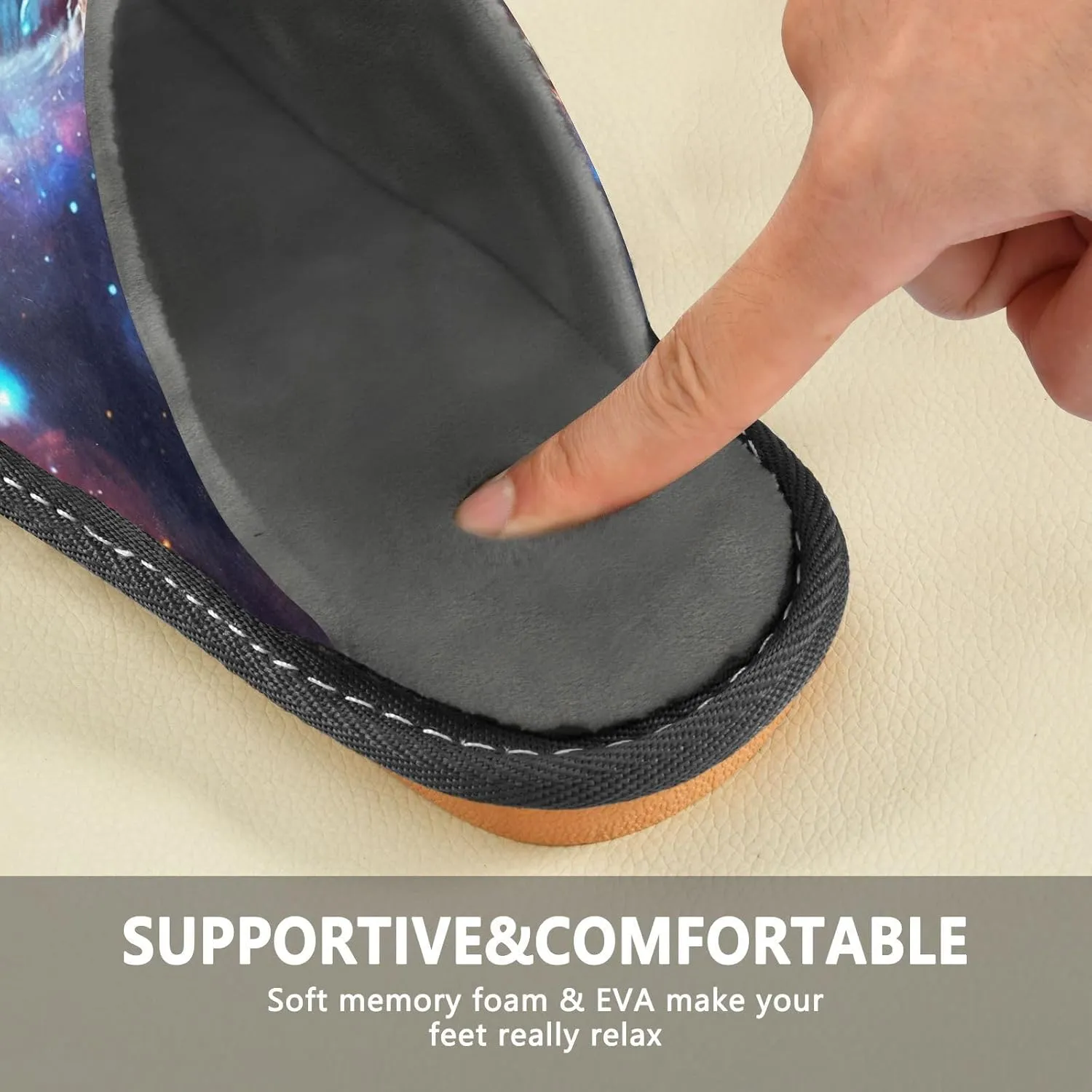 Owl in Cosmic House Slippers for Women Men, Warm Slipper Rubber Sole Memory Foam Indoor Outdoor 4-5
