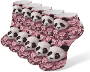 Panda Ankle Socks for Men & Women, 5 Pairs Breathable Soft Low Cut Socks, Stretch Sweat Wicking Sox