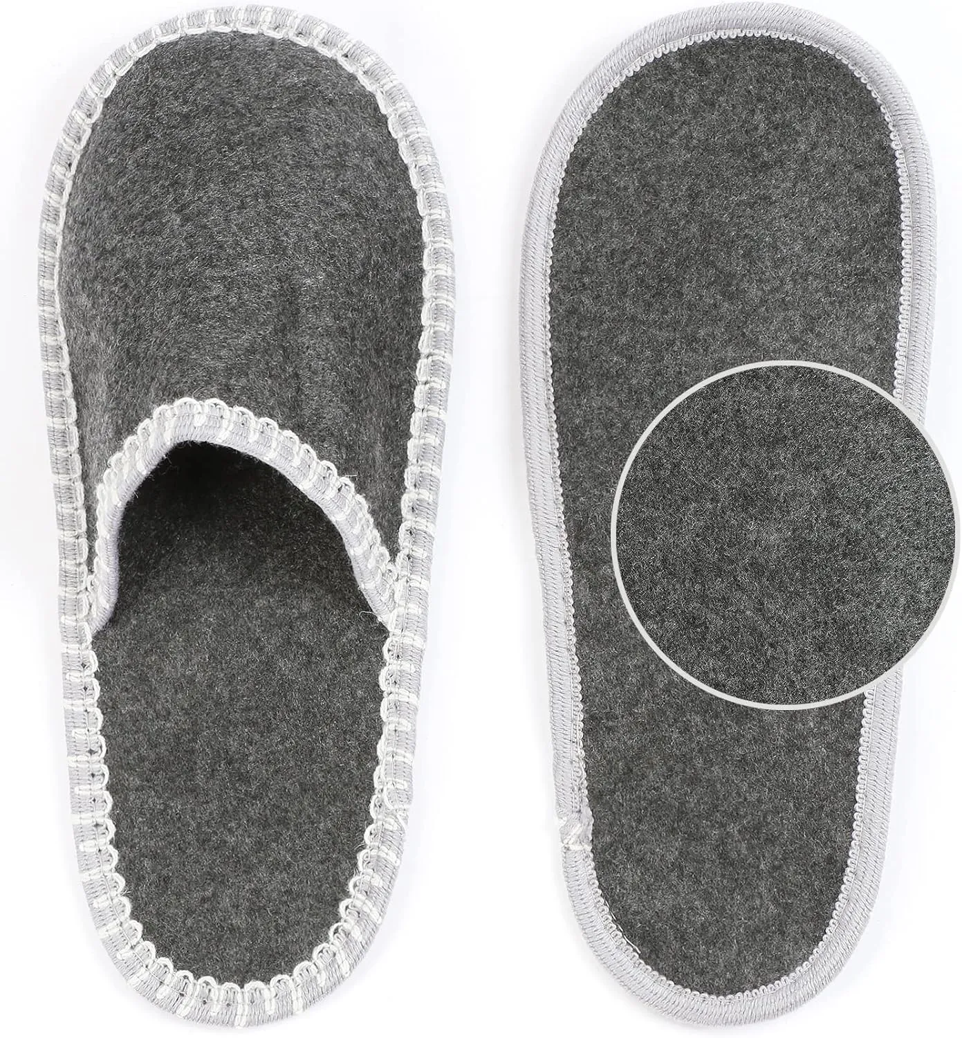 Panda Bros Fleece Felt Close Toe 5 Pairs Non Slip Indoor Family House Guest Slippers Set for Shoeless Home