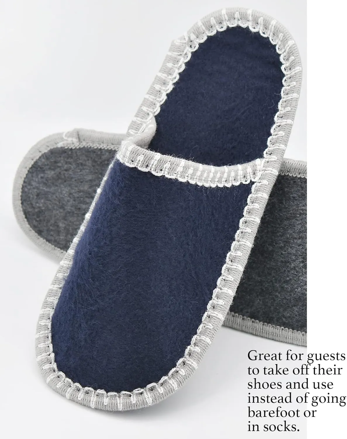 Panda Bros Fleece Felt Close Toe 5 Pairs Non Slip Indoor Family House Guest Slippers Set for Shoeless Home