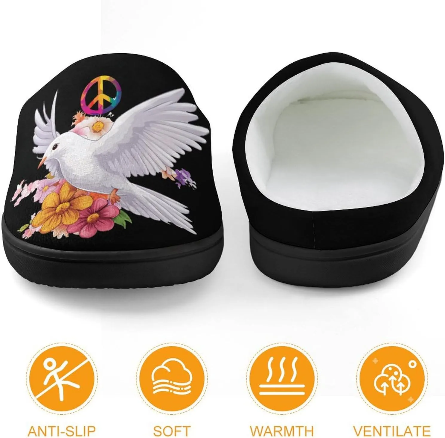 Peace Sign Dove White Pigeon Flowers Slippers Non-slip House Slippers Home Shoes Indoor Outdoor Slippers For Girls Boys