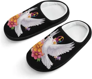 Peace Sign Dove White Pigeon Flowers Slippers Non-slip House Slippers Home Shoes Indoor Outdoor Slippers For Girls Boys