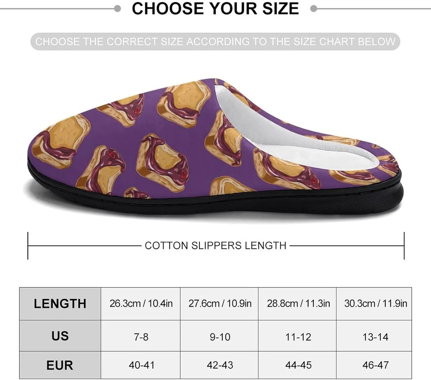 Peanut Butter Jelly Breakfast Men's Cotton Slipper House Warm Shoes Adult Slip On Soft Memory Foam for Indoor Outdoor