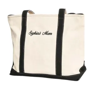 Personalized Embroidered Canvas Boat Bag, Custom Name Tote Bag Mom Reusable Grocery Shopping Bags Large Capacity Canvas Handbag for School, Daily Storage, Women Gifts